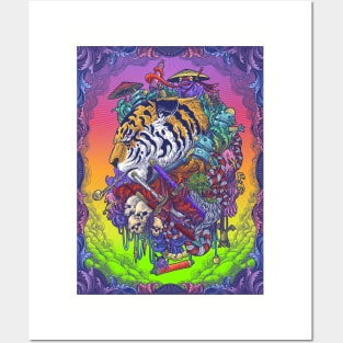 Tiger Head Engraving Surrealism Artwork Posters and Art